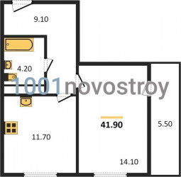 Однокомнатная квартира 41.9 м²